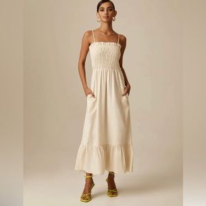 Krisa Smock Top Midi Dress in Cream (Size S)